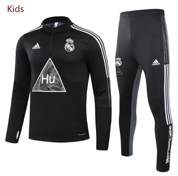 Kids Real Madrid Black Human Race Training Kits Youth Sweatshirt with Pants 2020/21